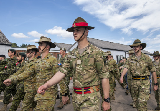 Gunner Reagen Powell rehearses for the procession at Pirbright Camp in Surrey.