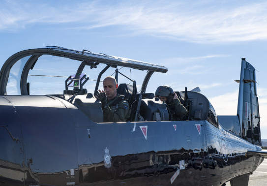 PLTOFF Mike West and instructor FLTLT (RAAF) Benjamin Griffin in a T6-C Texan.