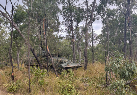 A Light Armoured Vehicle (NZLAV) in the bush in Australia