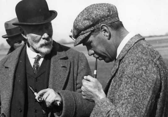 Sir Henry Wigram (centre, with bowler hat) with Lieutenant Colonel Arthur Bettington, from the British Air Ministry at Sockburn Aerodrome in 1919 