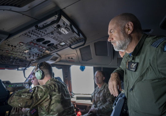 A Royal New Zealand Air Force aviator looks out the window of a Royal Air Force A400M Atlas during a familiarisation flight over Hawaii during Mobility Guardian 23. U.S. Air Force photo by Tech. Sgt. Joseph Pick.