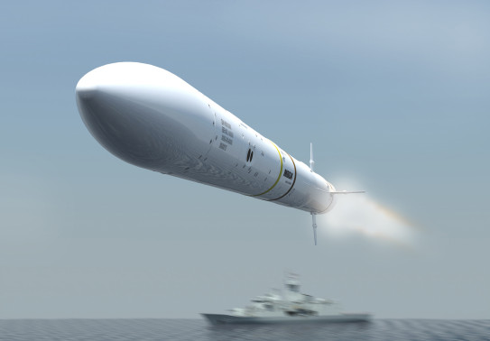 Artist impression of a Sea Ceptor missile being launched from a ship